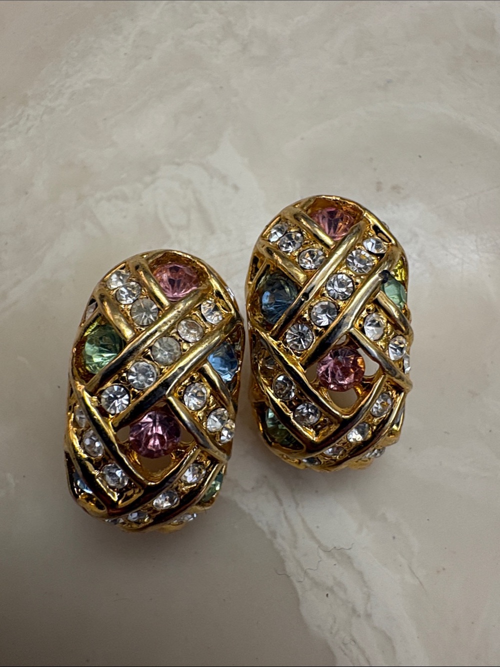 Gold-Tone Multicolor Crystal Dome Earrings